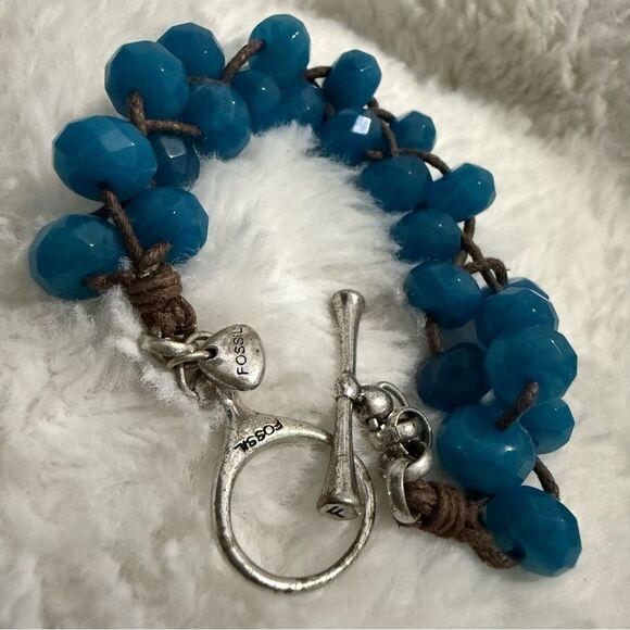 FOSSIL BRAIDED BLUE BEAD BRACELET WITH TOGGLE CLASP – 7.5” - Picture 10 of 17